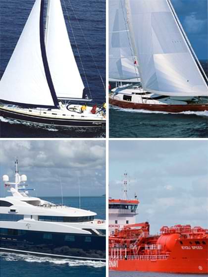 Sail boats, a Motor Yacht and a Commercial Ship
